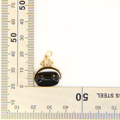 Vintage 9ct Gold Onyx Stone Spinner Charm Pendant Hallmarked Yellow Gold Gift