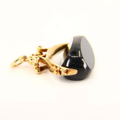 Vintage 9ct Gold Onyx Stone Spinner Charm Pendant Hallmarked Yellow Gold Gift