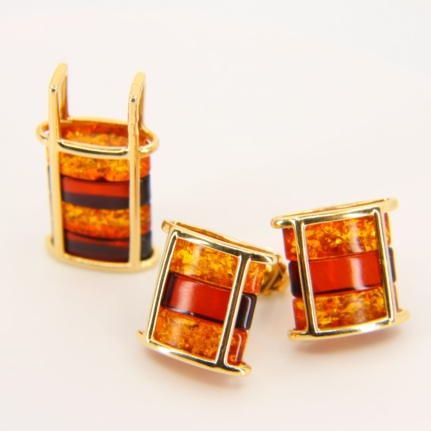 Vintage 14 Carat Amber Gold Pendant Earring Set 14k Polish Amber Jewellery Set