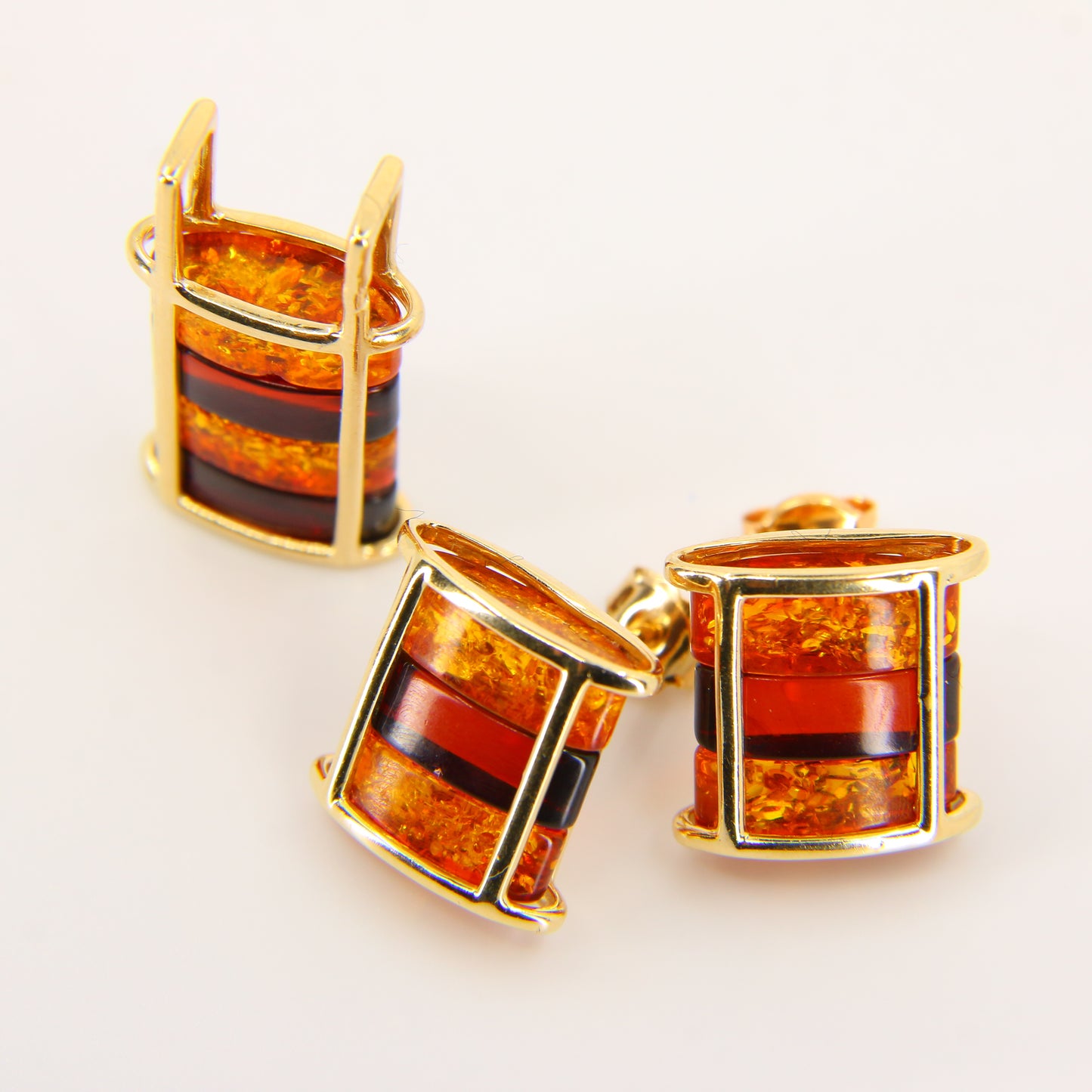 Vintage 14 Carat Amber Gold Pendant Earring Set 14k Polish Amber Jewellery Set