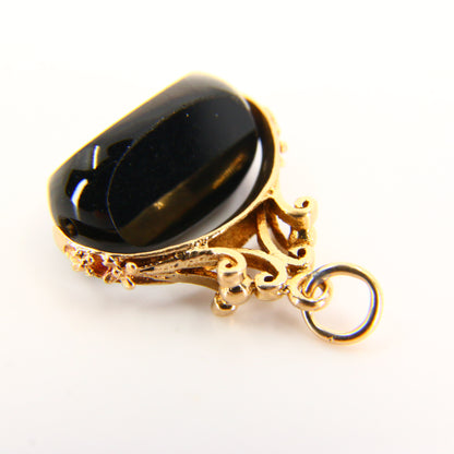 Vintage 9ct Gold Onyx Stone Spinner Charm Pendant Hallmarked Yellow Gold Gift