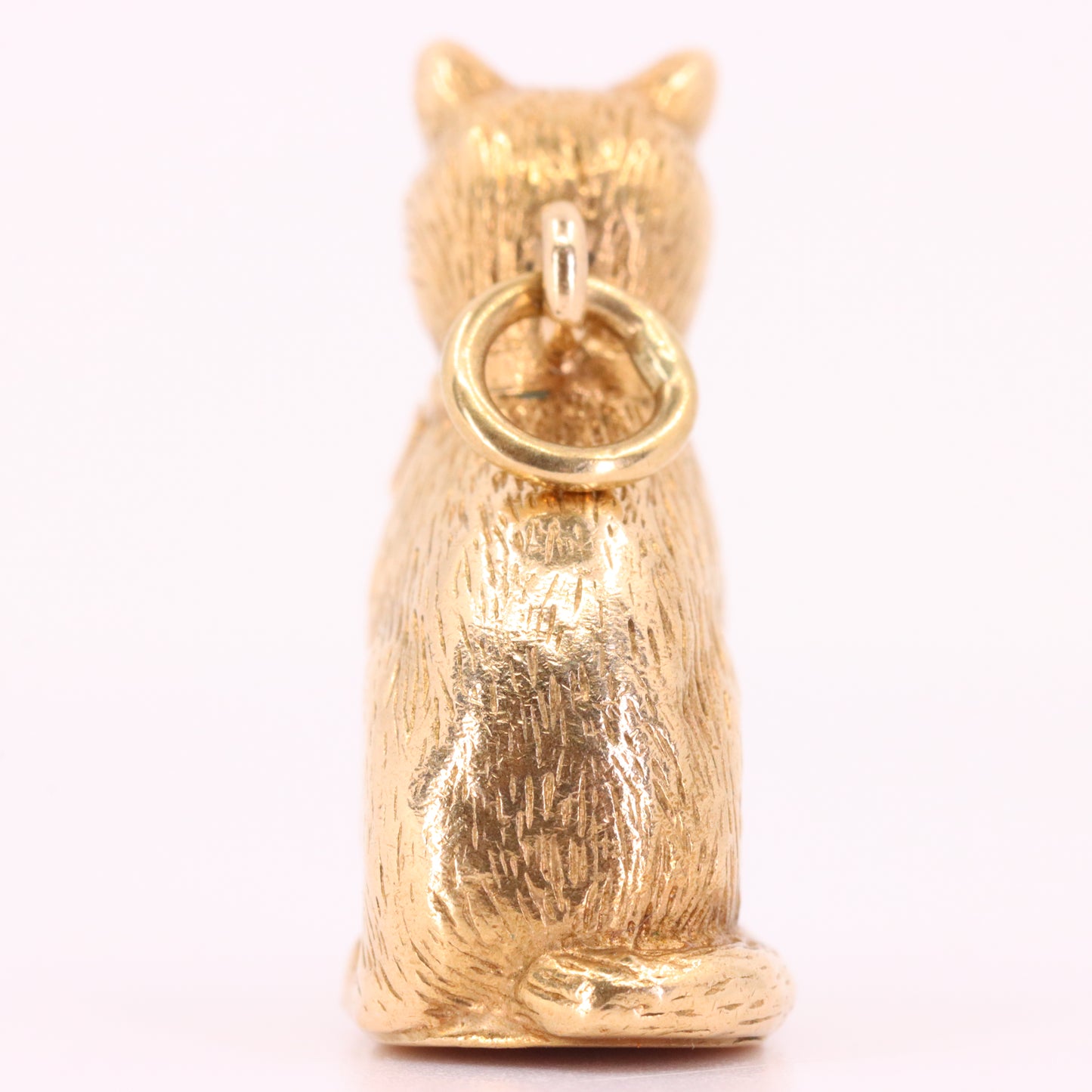 Vintage 9ct Hallmarked Yellow Gold Cat Pendant Enamel Bow Tie Animal Charm Gift