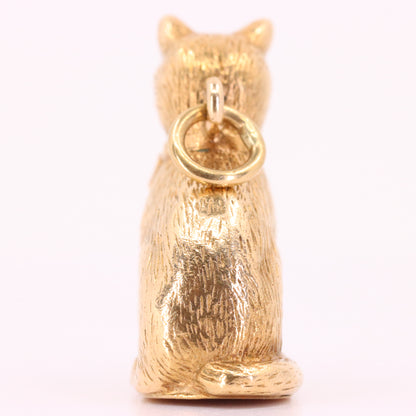 Vintage 9ct Hallmarked Yellow Gold Cat Pendant Enamel Bow Tie Animal Charm Gift