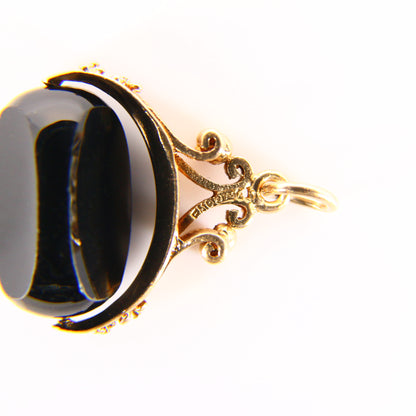 Vintage 9ct Gold Onyx Stone Spinner Charm Pendant Hallmarked Yellow Gold Gift