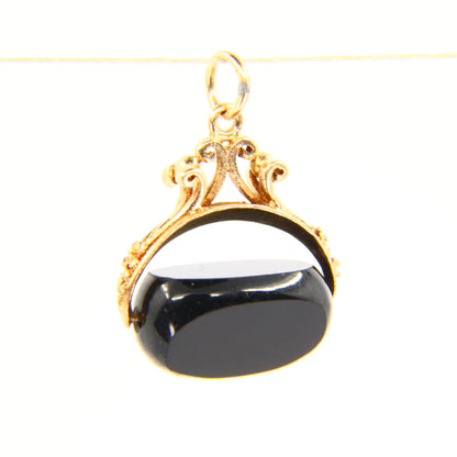 Vintage 9ct Gold Onyx Stone Spinner Charm Pendant Hallmarked Yellow Gold Gift