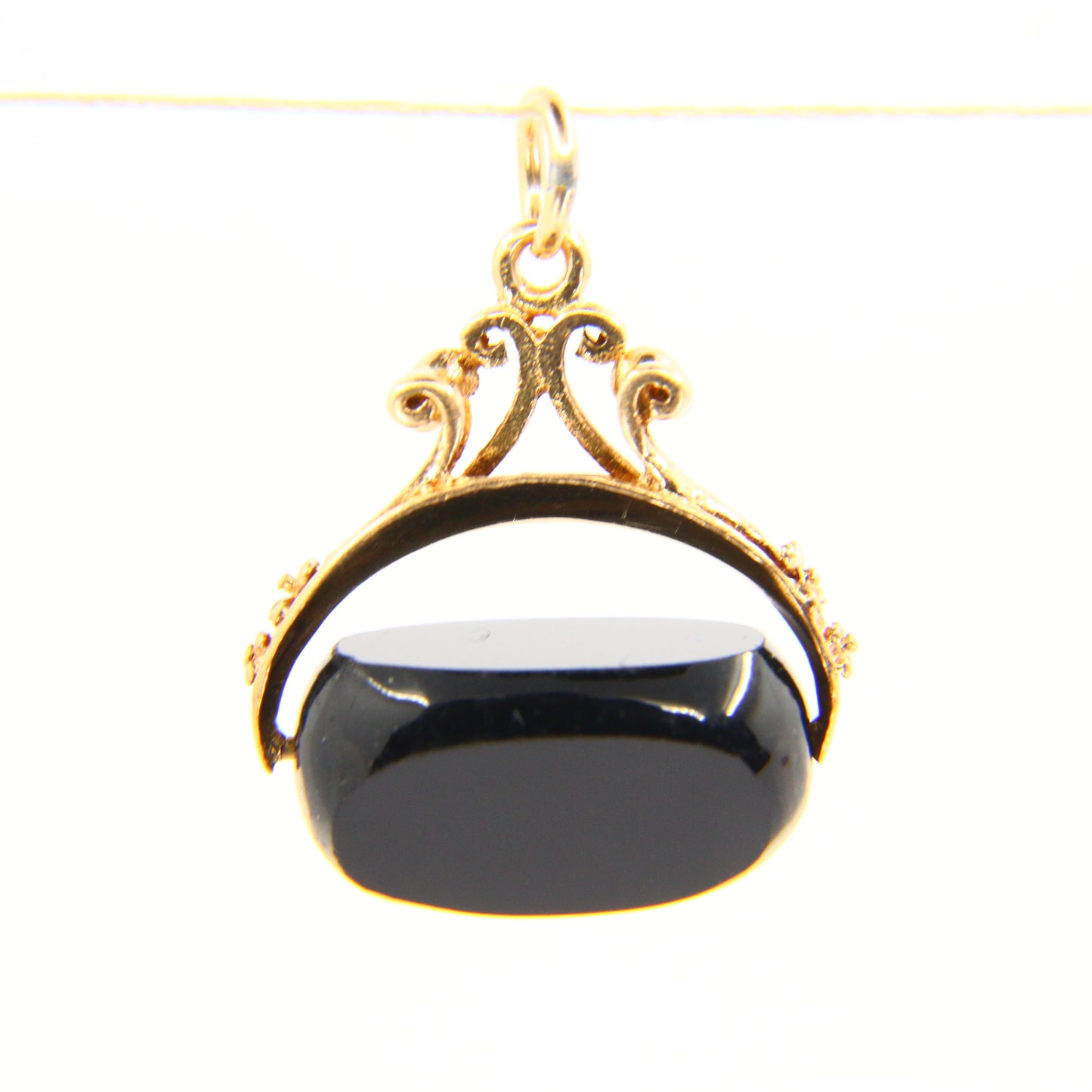 Vintage 9ct Gold Onyx Stone Spinner Charm Pendant Hallmarked Yellow Gold Gift