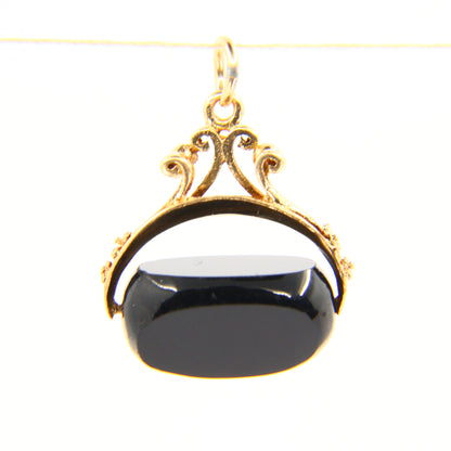 Vintage 9ct Gold Onyx Stone Spinner Charm Pendant Hallmarked Yellow Gold Gift