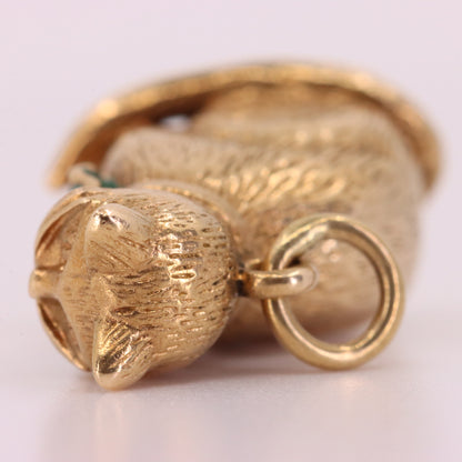 Vintage 9ct Hallmarked Yellow Gold Cat Pendant Enamel Bow Tie Animal Charm Gift