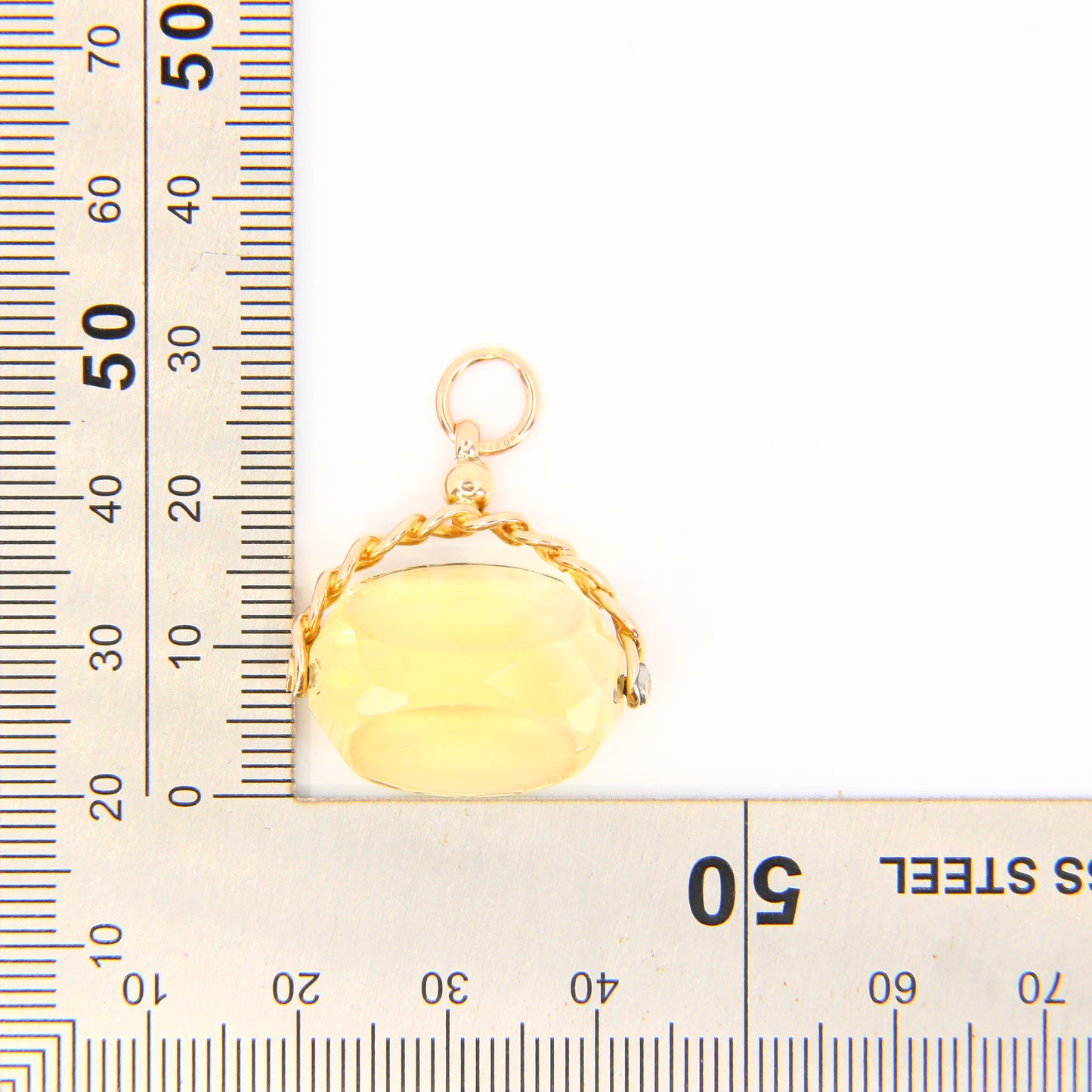 Antique 9ct Citrine Spinner Pendant Drop Fob 1913 Hallmarked Yellow Gold Charm Gift