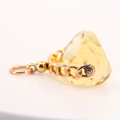 Antique 9ct Citrine Spinner Pendant Drop Fob 1913 Hallmarked Yellow Gold Charm Gift