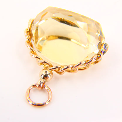 Antique 9ct Citrine Spinner Pendant Drop Fob 1913 Hallmarked Yellow Gold Charm Gift