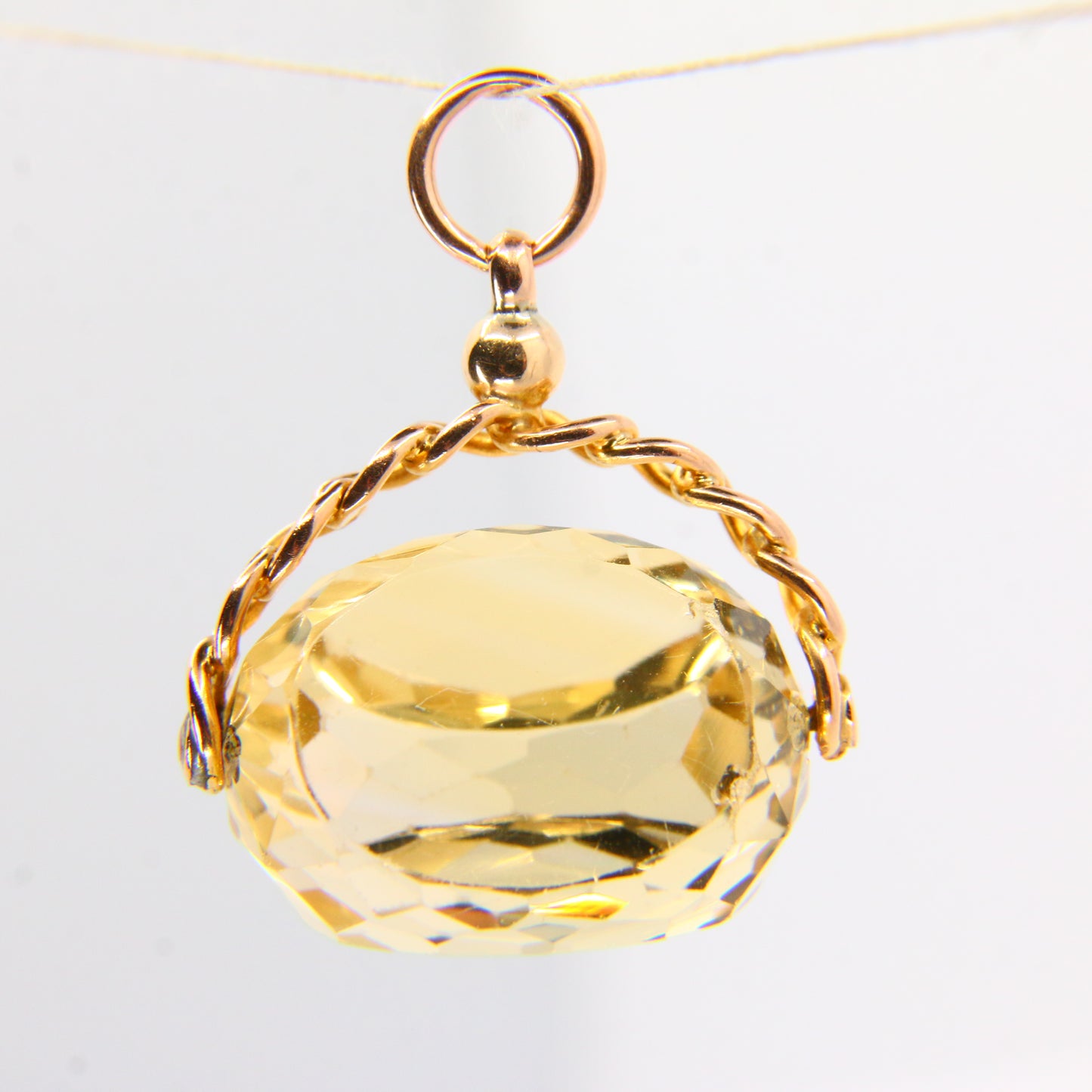 Antique 9ct Citrine Spinner Pendant Drop Fob 1913 Hallmarked Yellow Gold Charm Gift