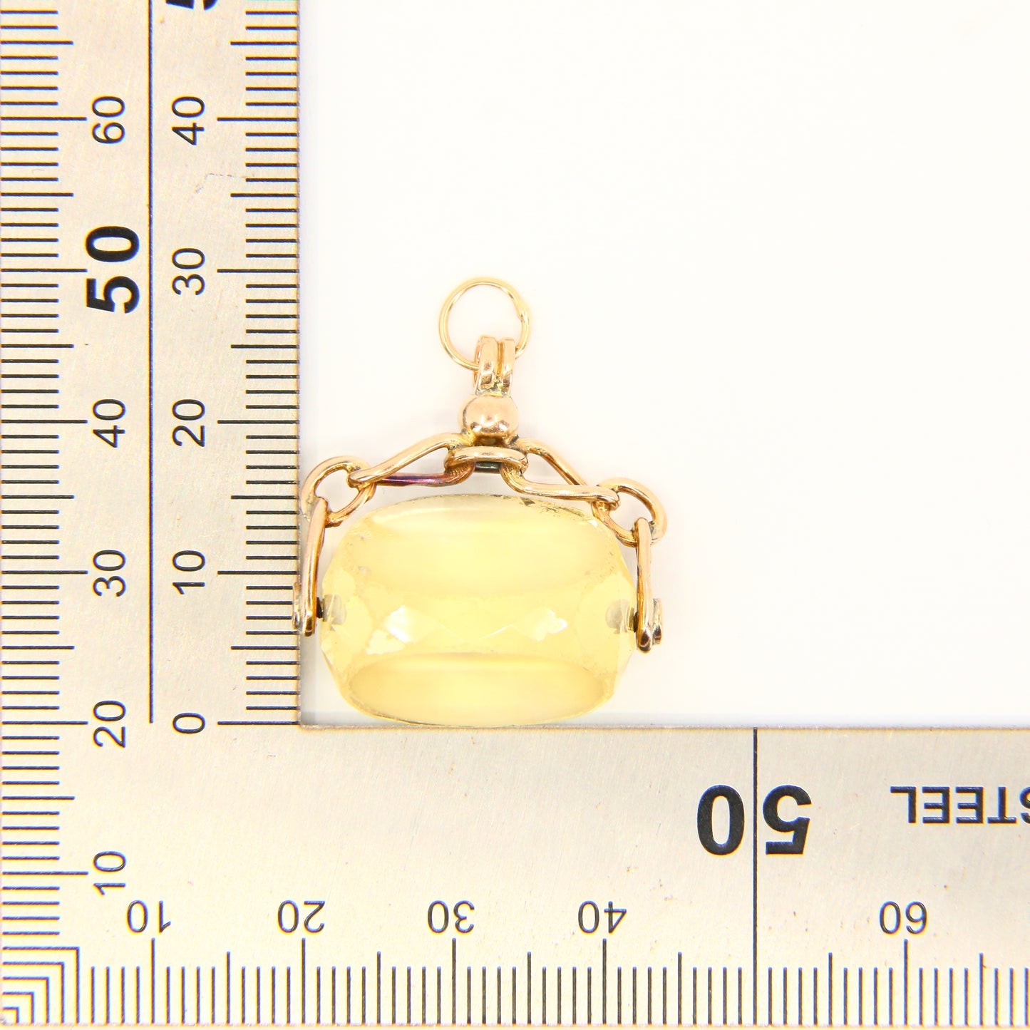 Antique 9ct Citrine Spinner Pendant Drop Fob 1905 Hallmarked Yellow Gold Charm Gift