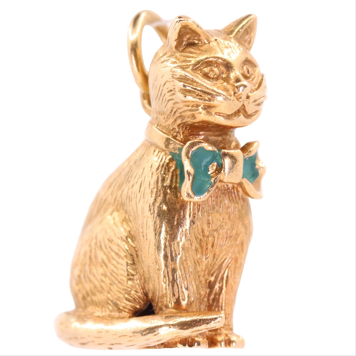 Vintage 9ct Hallmarked Yellow Gold Cat Pendant Enamel Bow Tie Animal Charm Gift