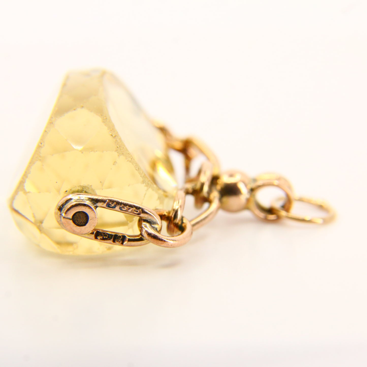 Antique 9ct Citrine Spinner Pendant Drop Fob 1905 Hallmarked Yellow Gold Charm Gift