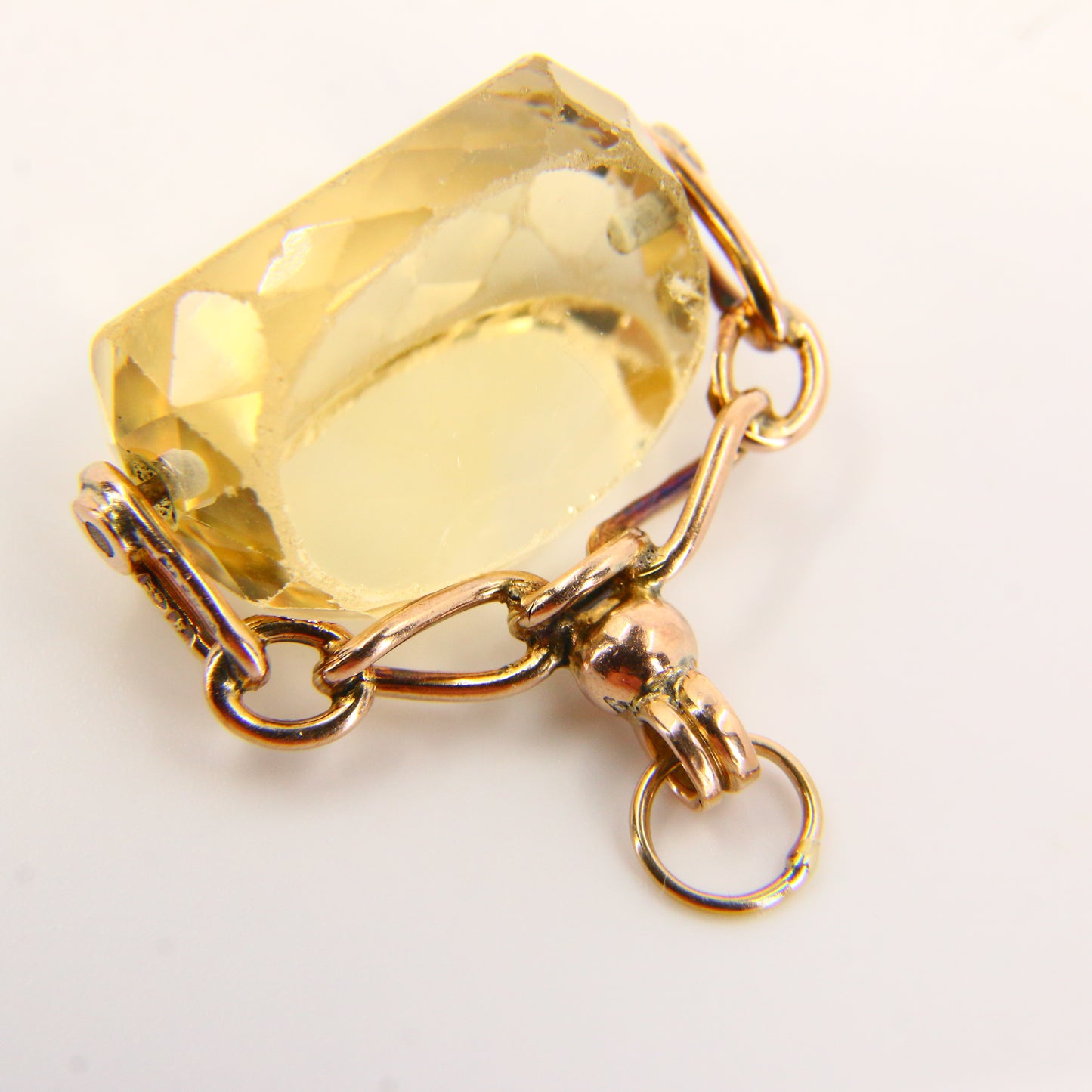 Antique 9ct Citrine Spinner Pendant Drop Fob 1905 Hallmarked Yellow Gold Charm Gift