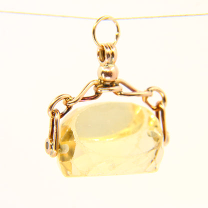 Antique 9ct Citrine Spinner Pendant Drop Fob 1905 Hallmarked Yellow Gold Charm Gift