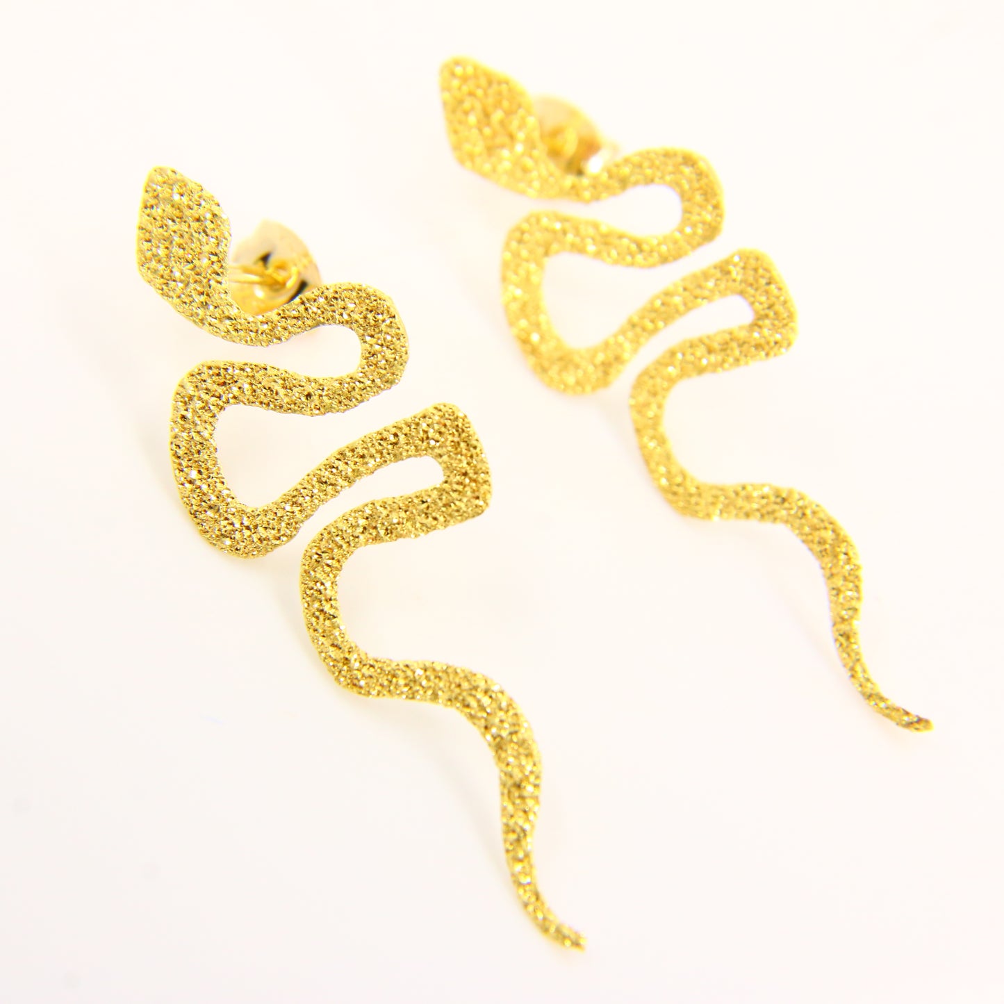 Vintage 9ct Textured Yellow Gold Snake Earrings Set 9 Carat For Pierced Ears