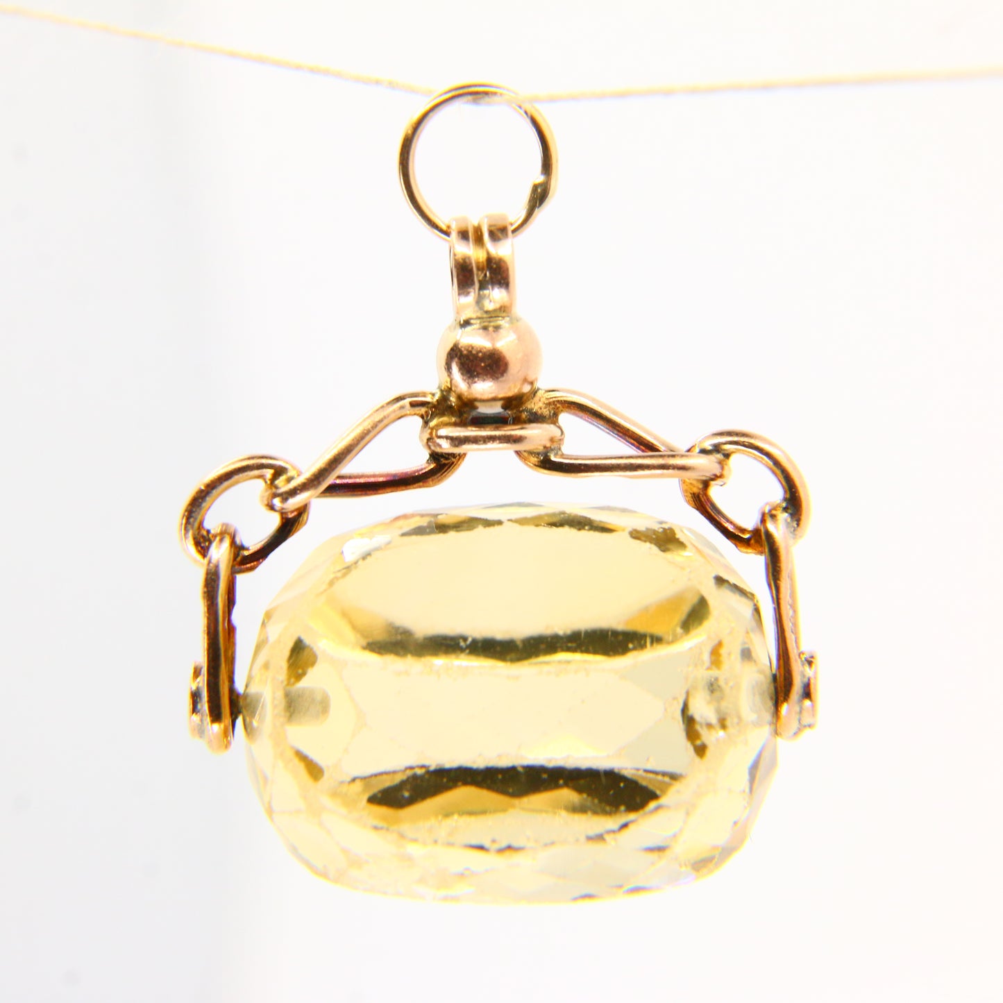 Antique 9ct Citrine Spinner Pendant Drop Fob 1905 Hallmarked Yellow Gold Charm Gift