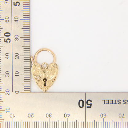 Vintage 9ct Engraved Heart Lock Gold Charm Padlock Closer Pendant Hallmarked