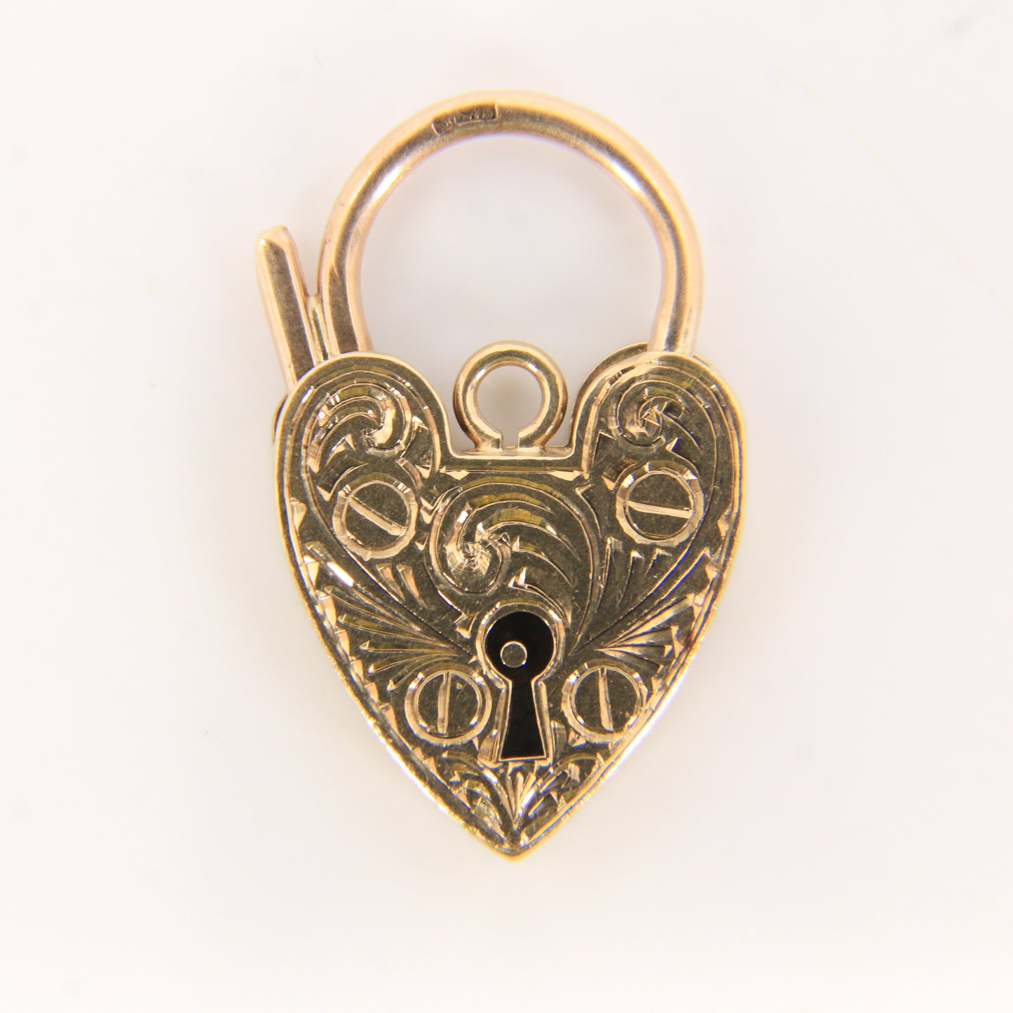 Vintage 9ct Engraved Heart Lock Gold Charm Padlock Closer Pendant Hallmarked
