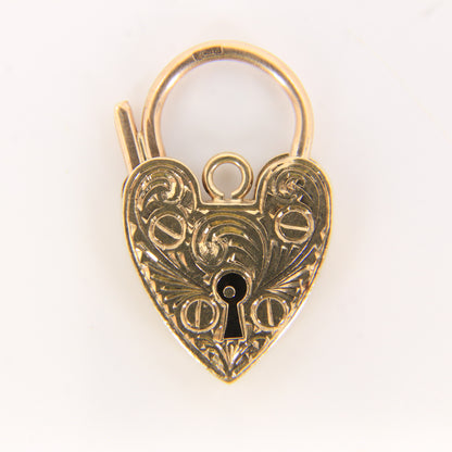 Vintage 9ct Engraved Heart Lock Gold Charm Padlock Closer Pendant Hallmarked