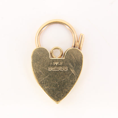 Vintage 9ct Engraved Heart Lock Gold Charm Padlock Closer Pendant Hallmarked