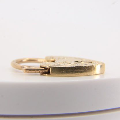 Vintage 9ct Engraved Heart Lock Gold Charm Padlock Closer Pendant Hallmarked