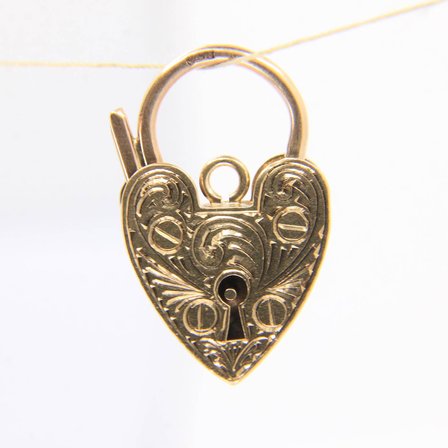 Vintage 9ct Engraved Heart Lock Gold Charm Padlock Closer Pendant Hallmarked