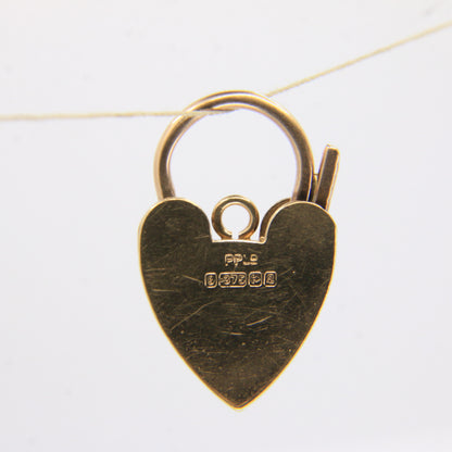 Vintage 9ct Engraved Heart Lock Gold Charm Padlock Closer Pendant Hallmarked