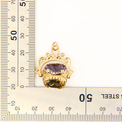 Vintage 9ct Hallmarked Gold Triple Spinner Pendant Amethyst Citrine Smokey Quartz