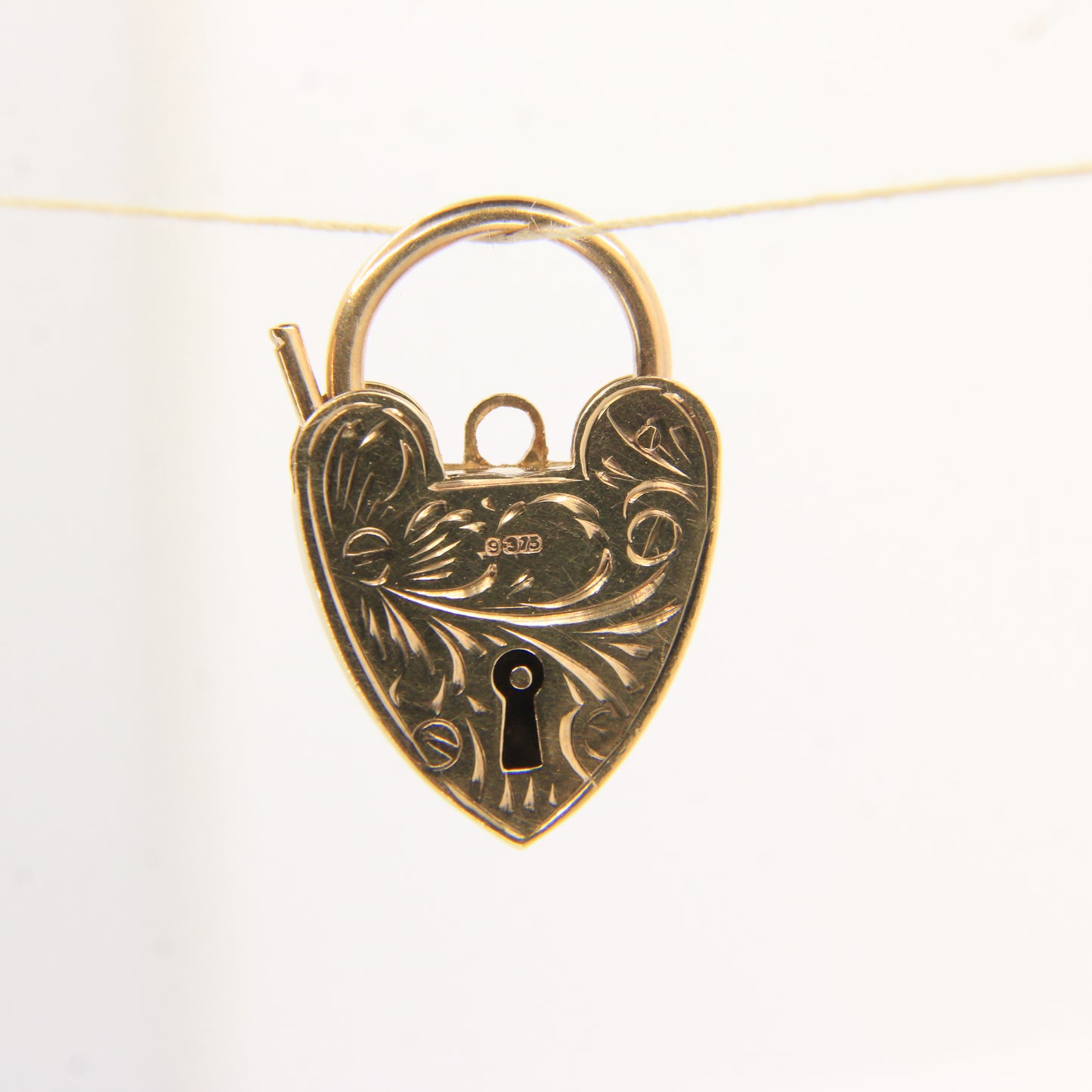 Vintage 9ct Engraved Heart Lock Georg Jenson Gold Charm Padlock Closer Pendant Hallmarked Gift