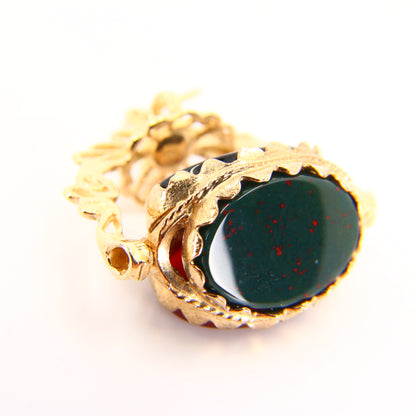 Vintage 9ct Triple Spinner Pendant Bloodstone Onyx Carnelian Hallmarked Yellow Gold Charm