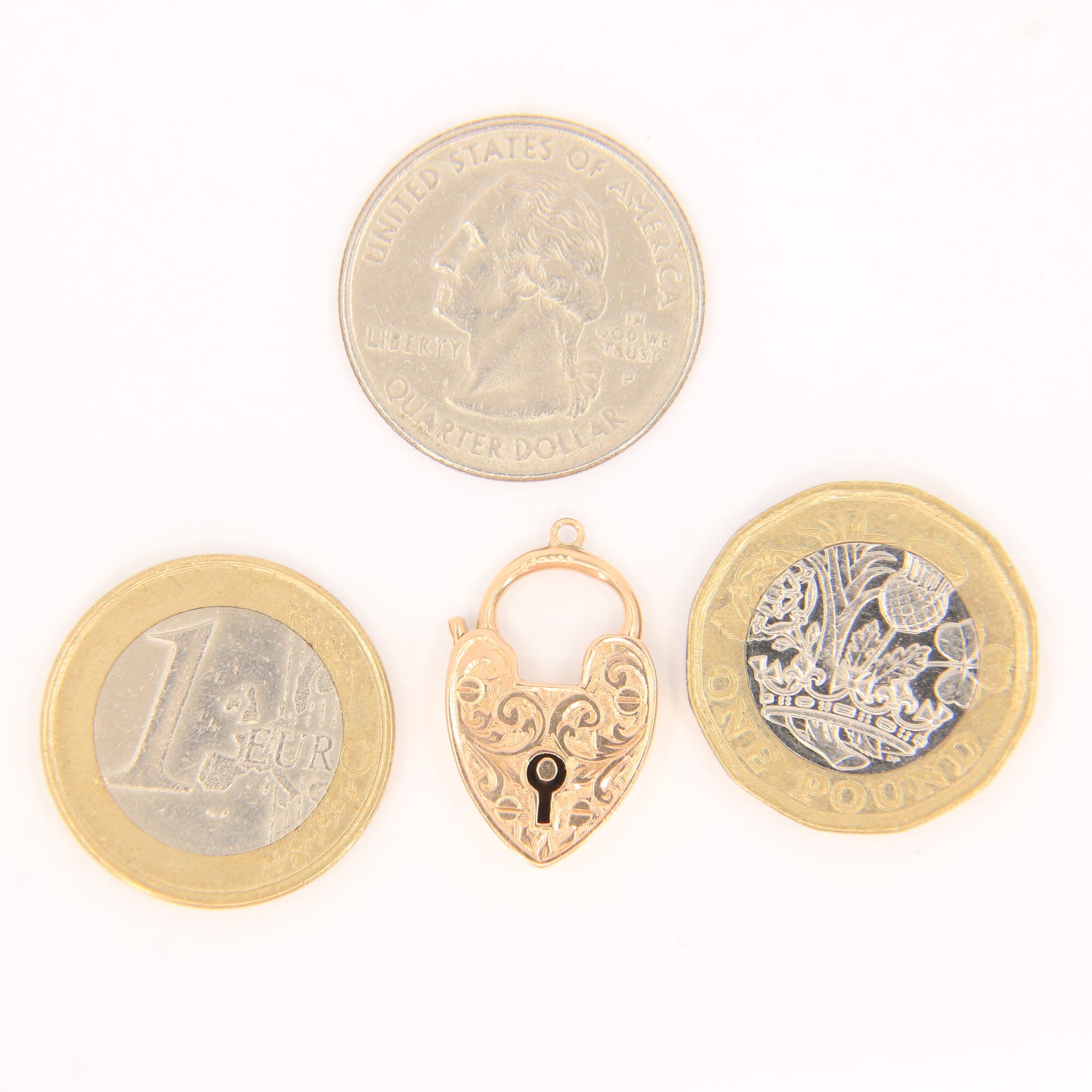 Vintage 9ct Engraved Heart Lock Gold Charm Padlock Closer Pendant Hallmarked Gift