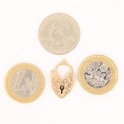 Vintage 9ct Engraved Heart Lock Gold Charm Padlock Closer Pendant Hallmarked Gift