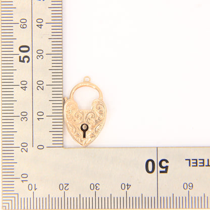 Vintage 9ct Engraved Heart Lock Gold Charm Padlock Closer Pendant Hallmarked Gift