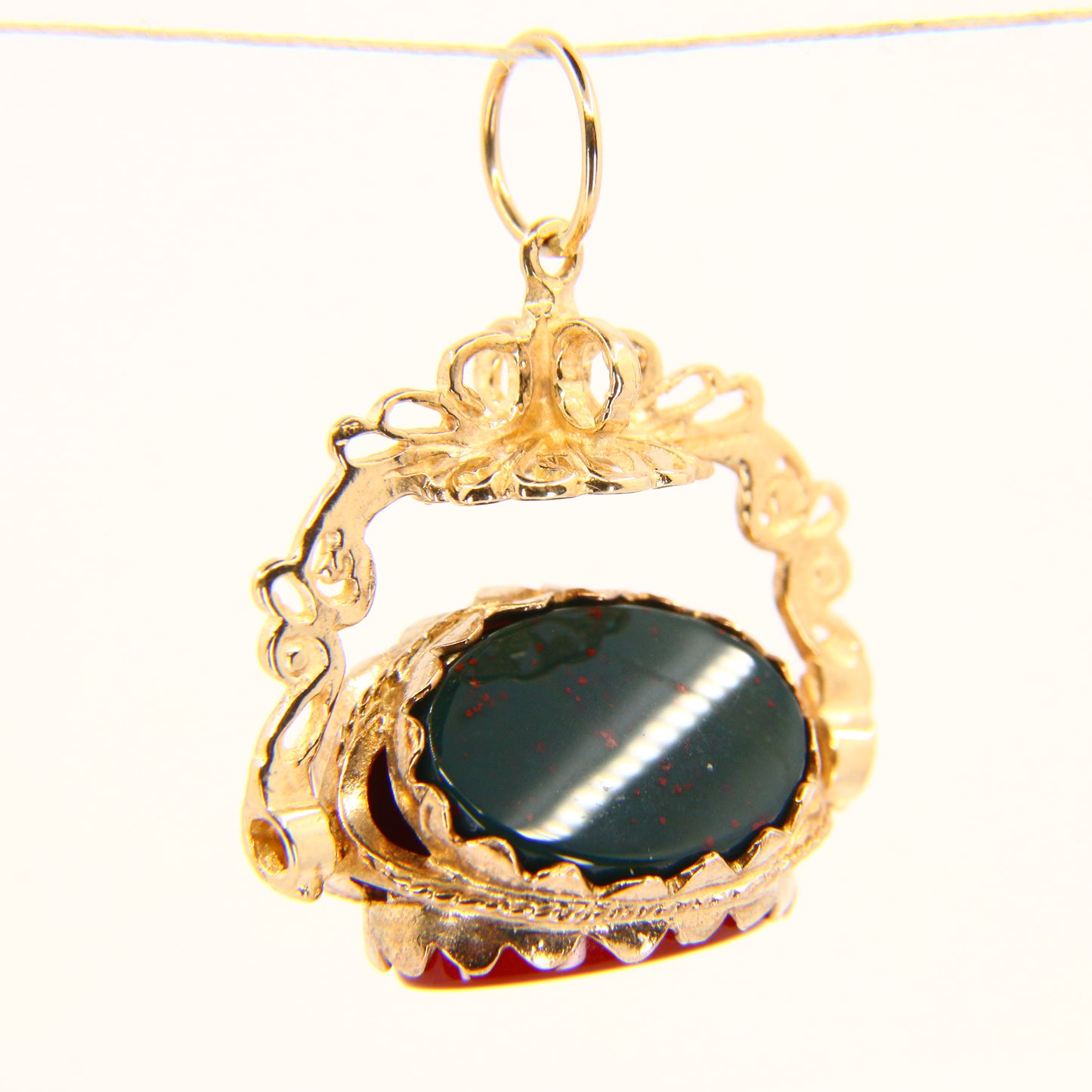 Vintage 9ct Triple Spinner Pendant Bloodstone Onyx Carnelian Hallmarked Yellow Gold Charm