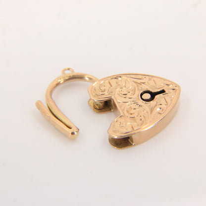 Vintage 9ct Engraved Heart Lock Gold Charm Padlock Closer Pendant Hallmarked Gift