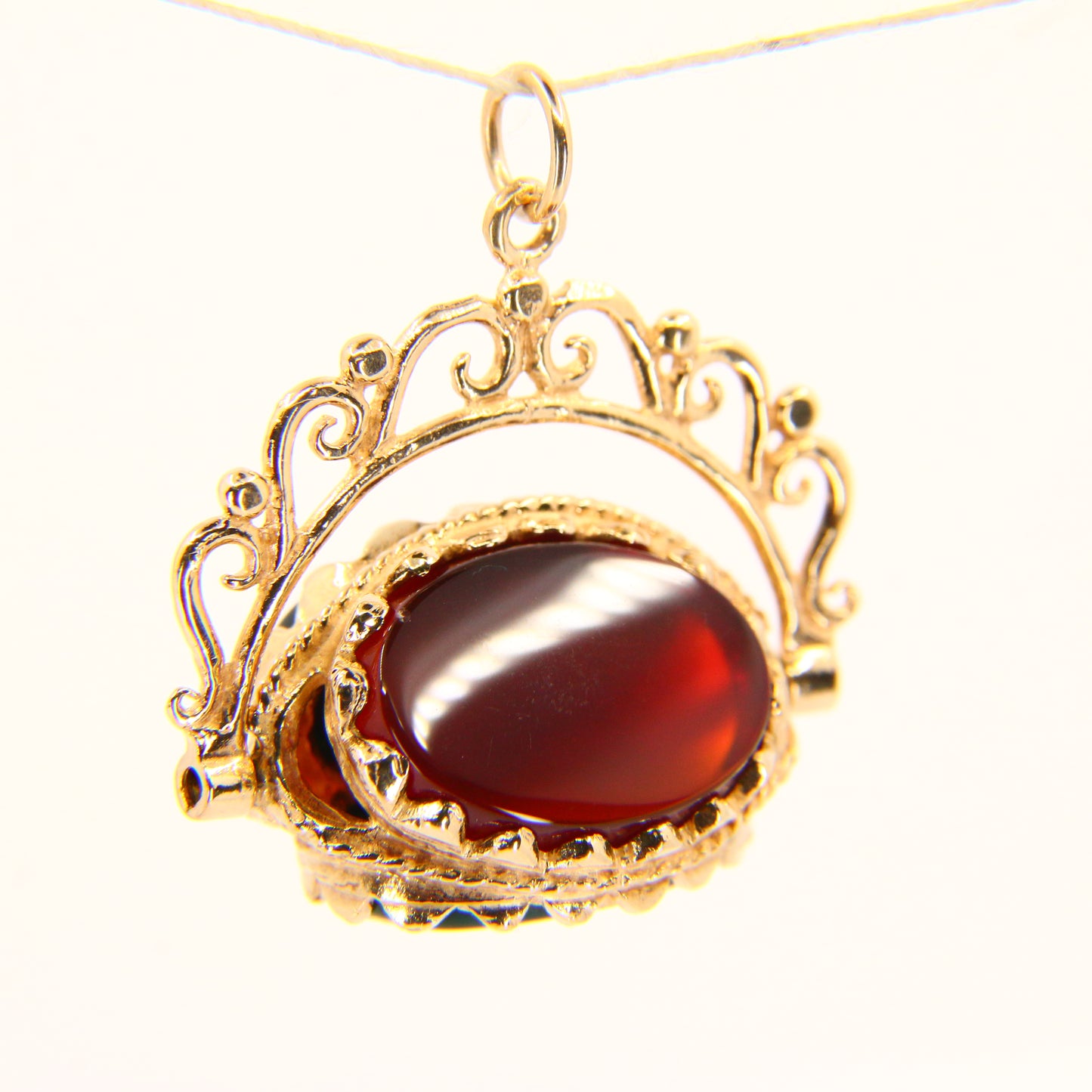 Vintage 9ct Hallmarked Gold Triple Spinner Pendant Bloodstone Onyx Carnelian