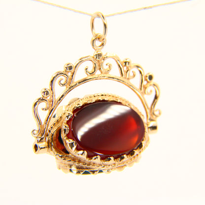 Vintage 9ct Hallmarked Gold Triple Spinner Pendant Bloodstone Onyx Carnelian