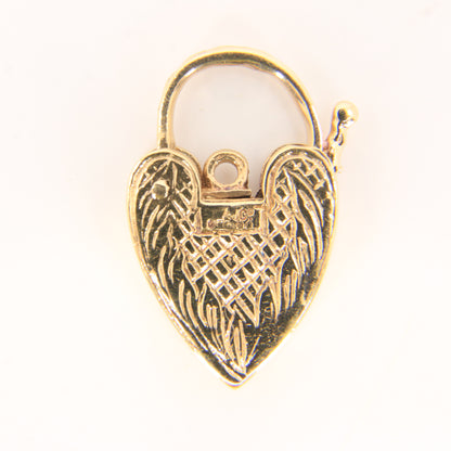 Vintage 9ct Engraved Heart Lock Gold Charm Padlock Closer Pendant Hallmarked