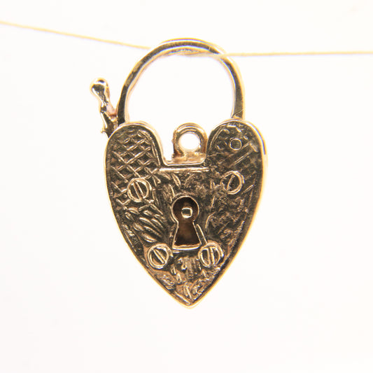 Vintage 9ct Engraved Heart Lock Gold Charm Padlock Closer Pendant Hallmarked