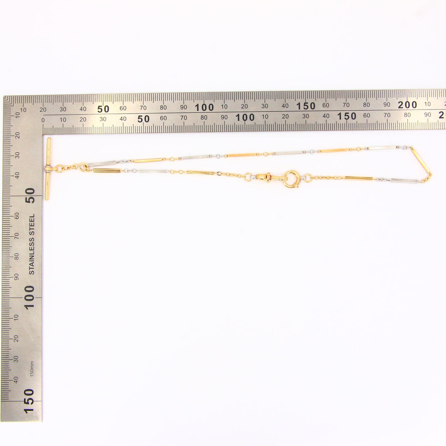 Antique 18ct Gold & Platinum Slider T Bar Chain 14 INCH Albert Watch Guard Chain