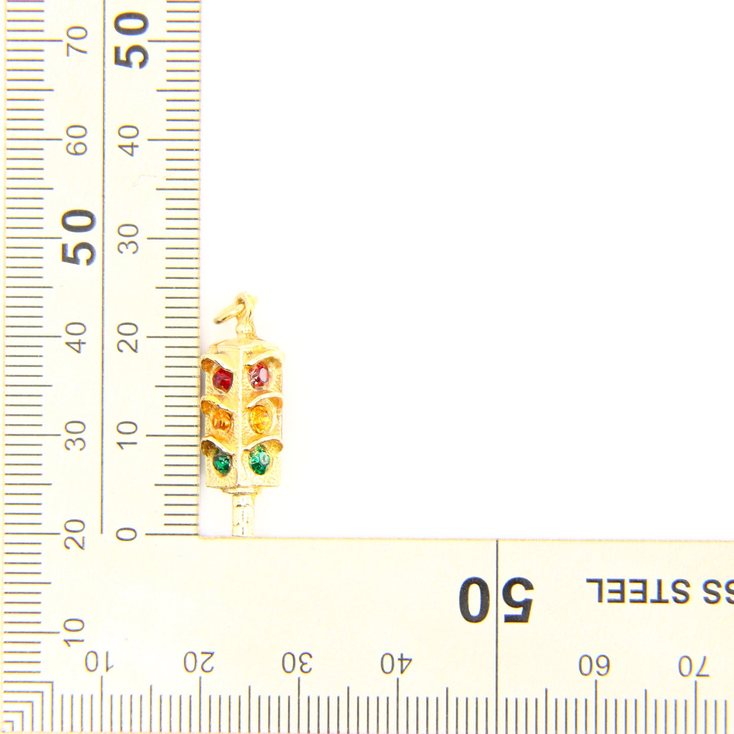 Vintage 9ct Traffic Light Charm Multi Colour Gem Yellow Gold Travel Pendant