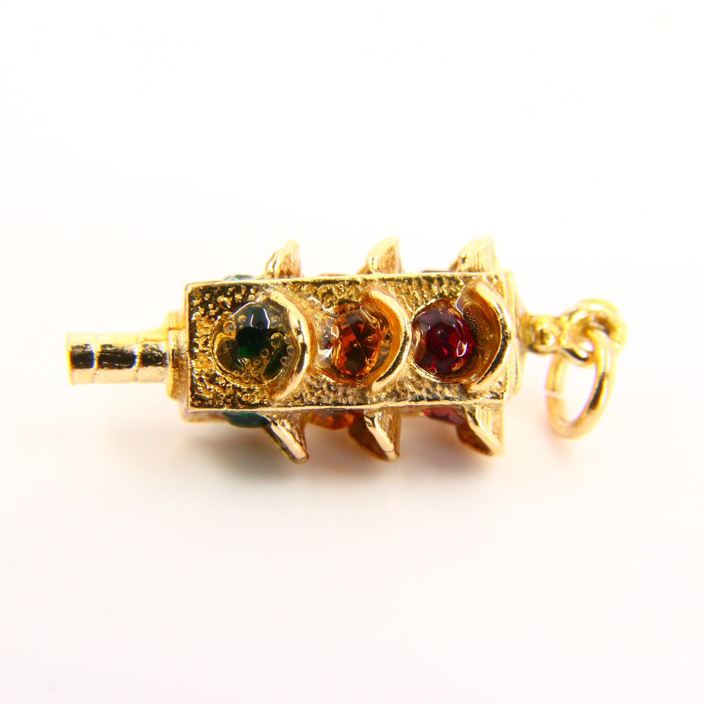 Vintage 9ct Traffic Light Charm Multi Colour Gem Yellow Gold Travel Pendant