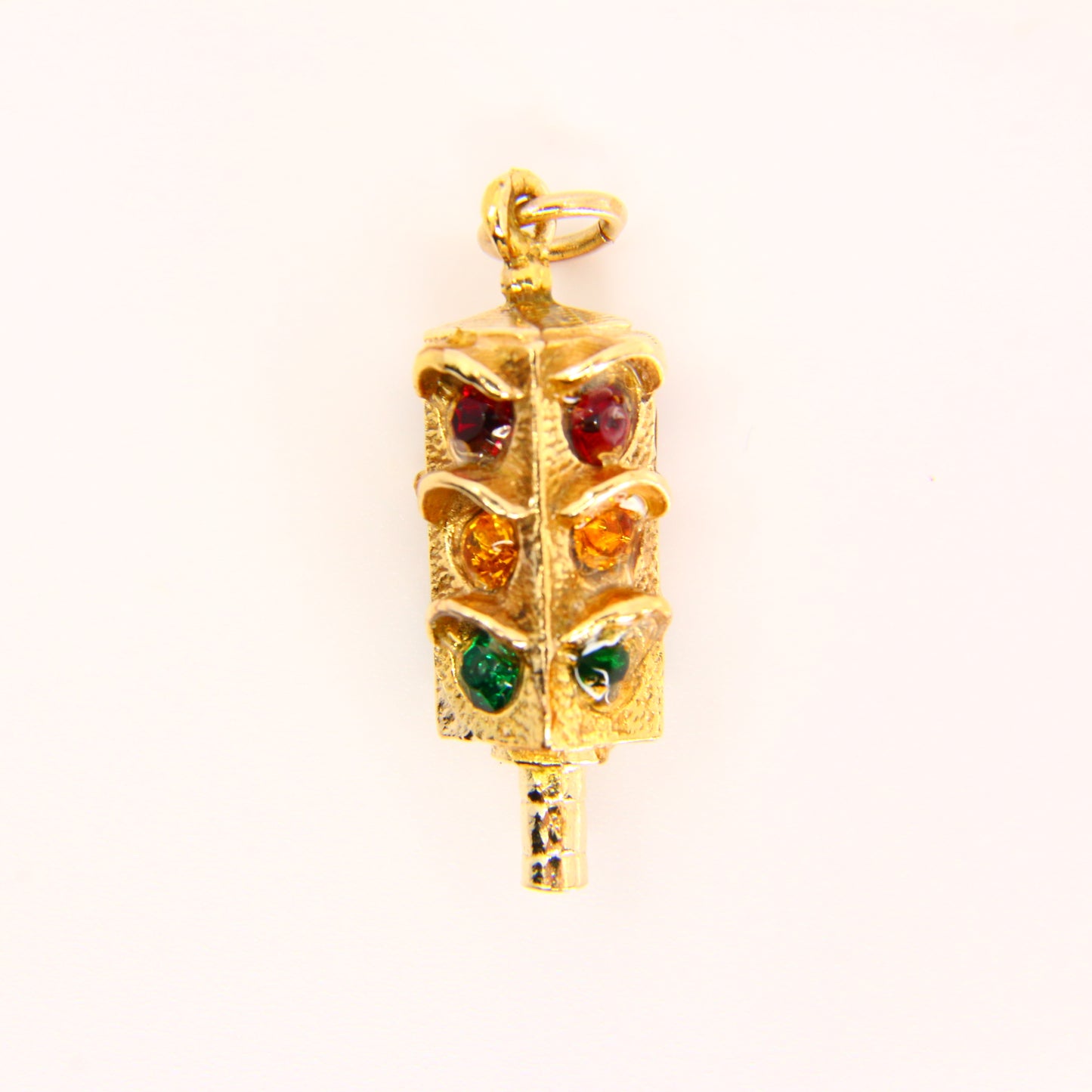 Vintage 9ct Traffic Light Charm Multi Colour Gem Yellow Gold Travel Pendant