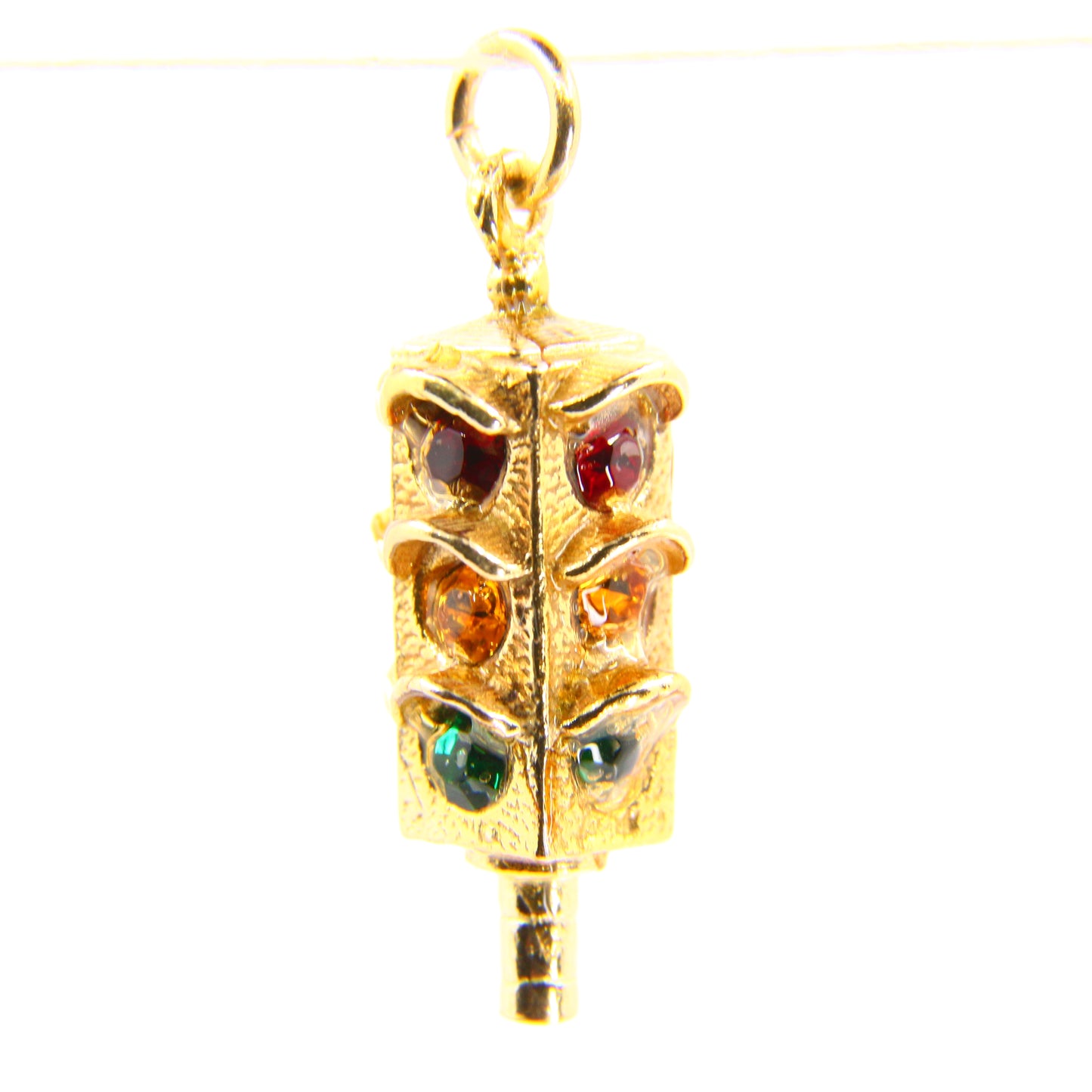 Vintage 9ct Traffic Light Charm Multi Colour Gem Yellow Gold Travel Pendant