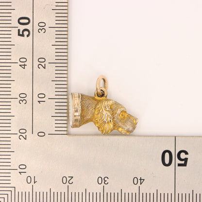 Vintage 9ct Yellow Gold Dog Head Charm White Stone Animal Jewellery Pendant Gift