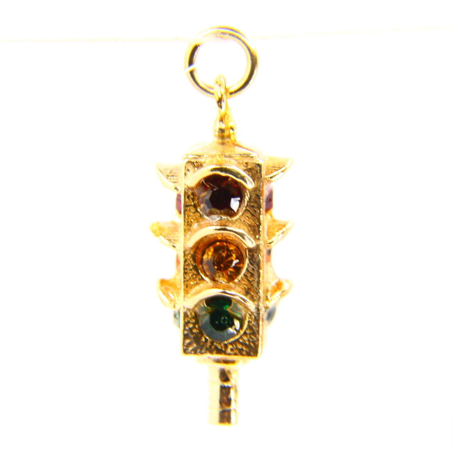 Vintage 9ct Traffic Light Charm Multi Colour Gem Yellow Gold Travel Pendant