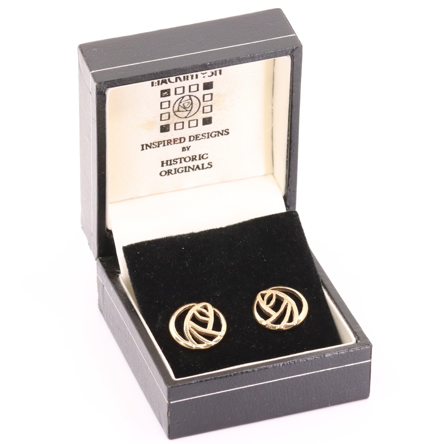 Vintage 9ct Hallmarked Gold Art Nouveau Rennie Mackintosh Earrings Boxed Gift